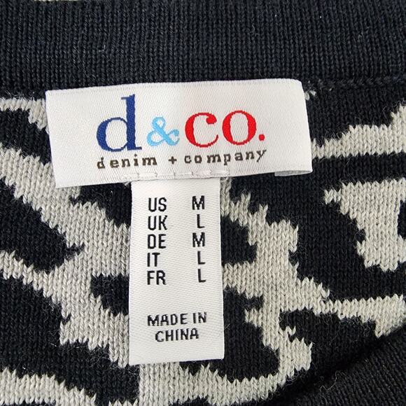 Denim & Co Cardigan Sweater Women Medium Black Jacquard Button Front Long Sleeve - Picture 7 of 9